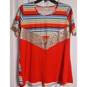 Women's Southern Stitch Colorful Sequin Top Size M Tee